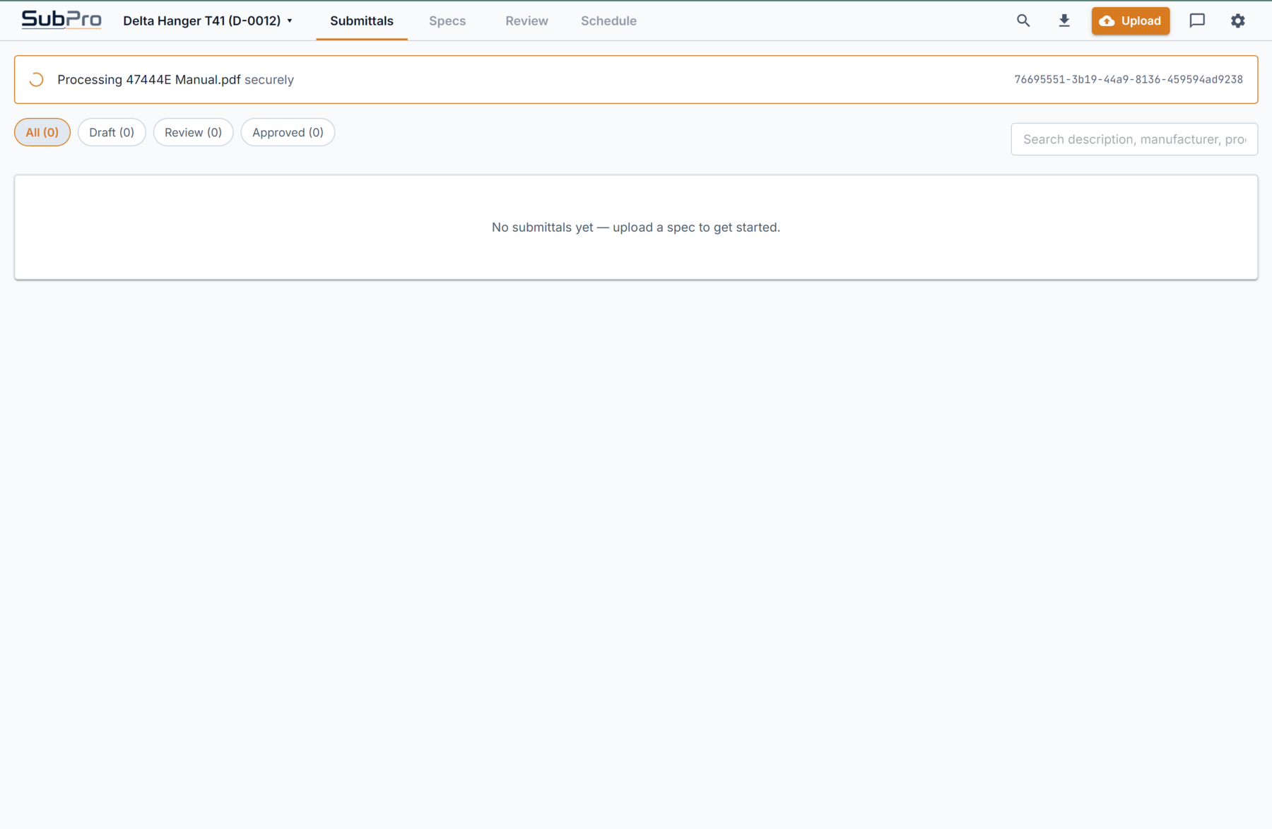 SubPro processing project documents before draft rows are ready